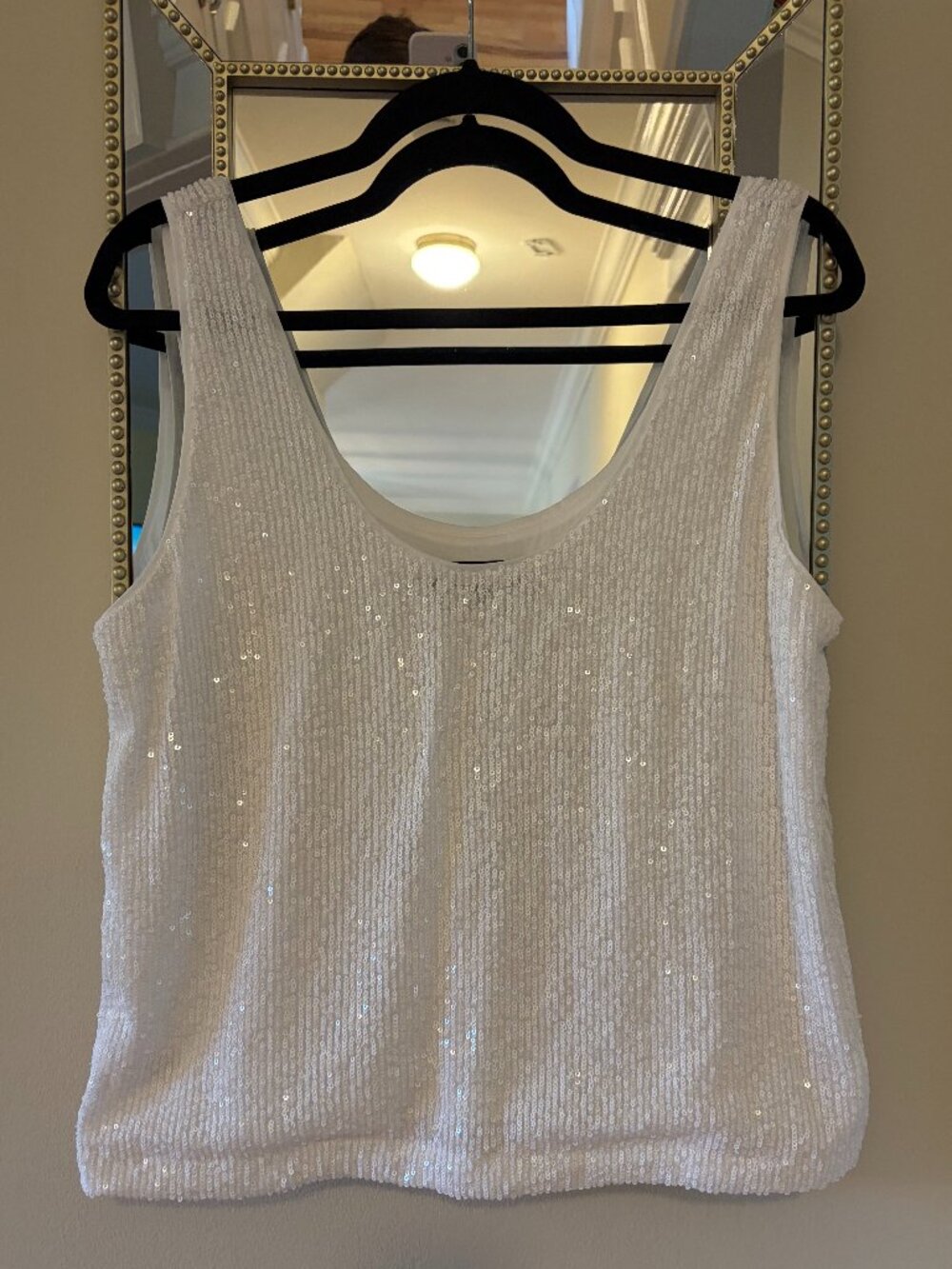 White Sequin Tank, Loft, XL